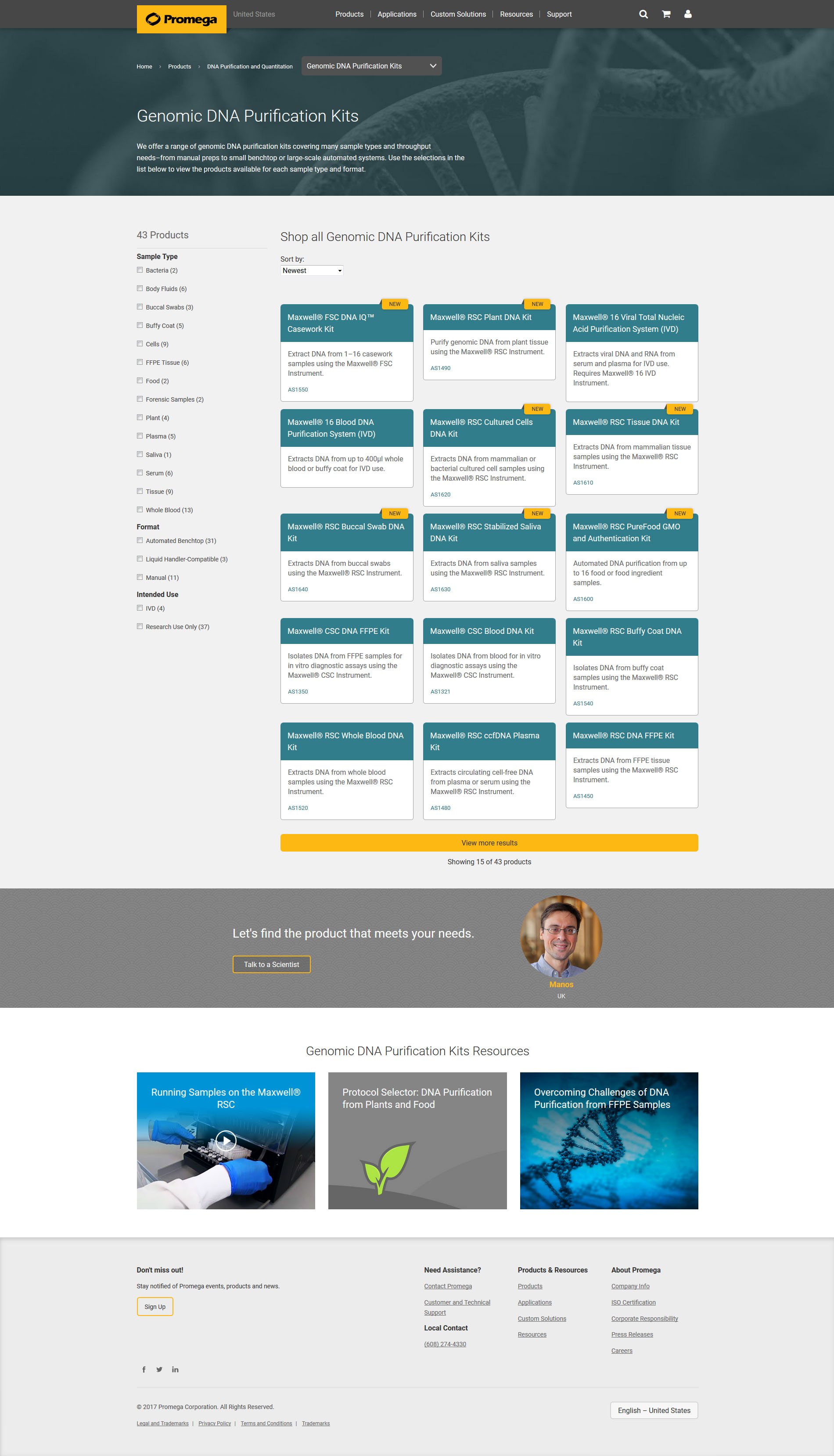 Promega Products Landing Page