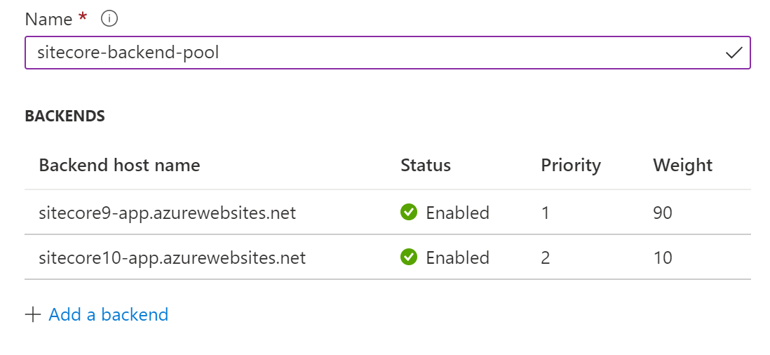 Front Door Backend Pool Configuration With 2 Sitecore Environments